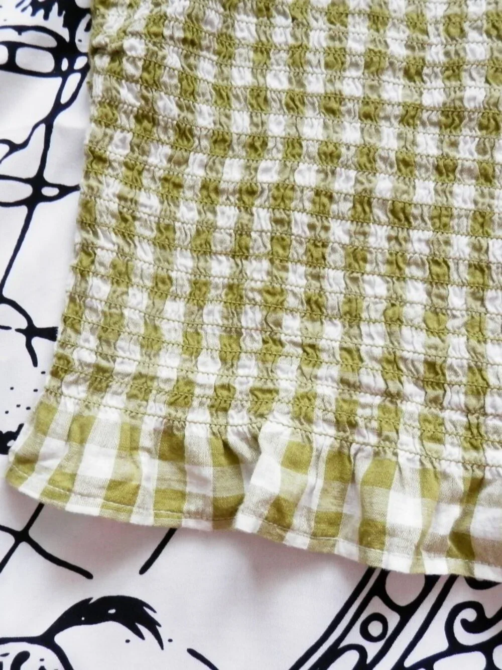 Madewell Lucie Puff-Sleeve Smocked Bodice Top in Gingham Check, Size XXS